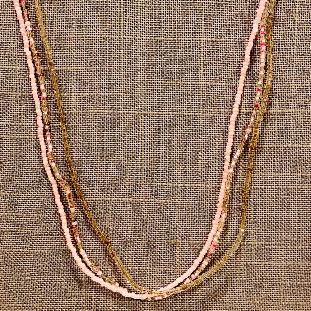 S27-BUNDLE ONLY-Caramel & Pink Multi Strand Beaded Necklace